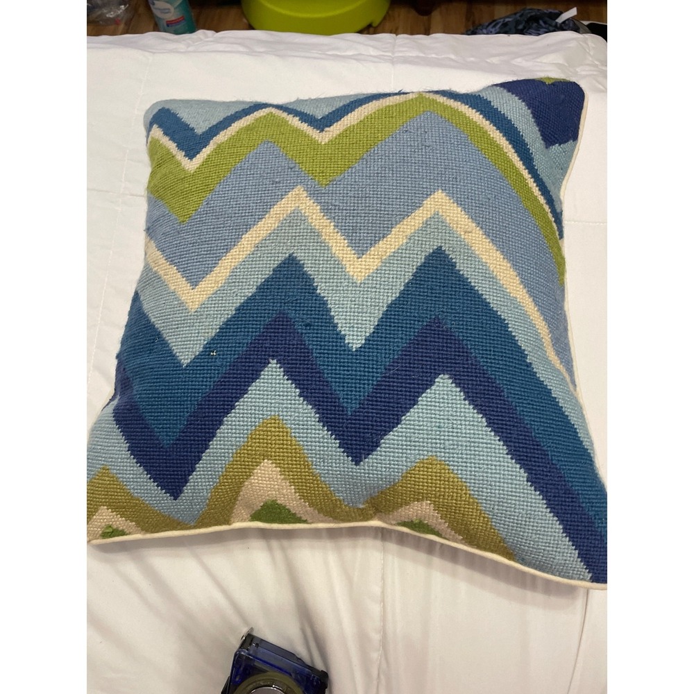 TRINA TURK PILLOW EMBROIDERED. Turquoise 20" X‎ 20"
